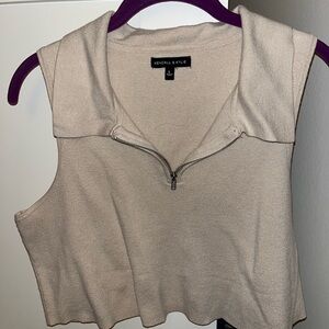 Kendall & Kylie Beige Sleeveless Zip-Up Tank